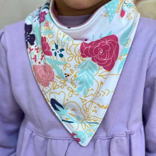Special Needs Bandanna Bib, Girls Bib, Reversible Floral Bib, Teen Girl Bib, Big Kid or Adult Bib Waterproof Inner Layer by Droolist