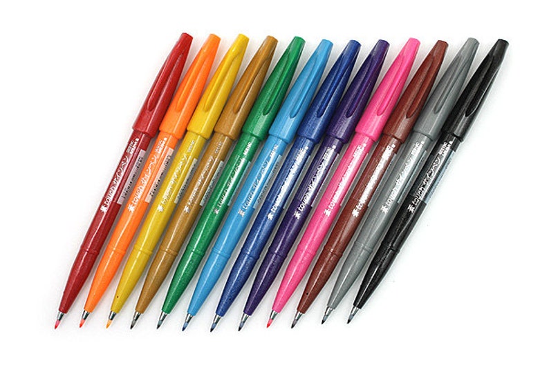 Pentel Fude Touch Brush Sign Pen 12 Colors BOX SET - Etsy