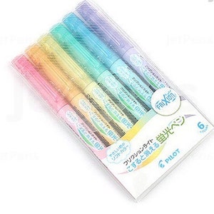 May include: A set of six pastel-colored highlighter pens in a clear plastic package. The pens are labeled "FriXion Light" and "こすると消える蛍光ペン" (which translates to "erasable highlighter pen"). The package also includes the brand name "PILOT".