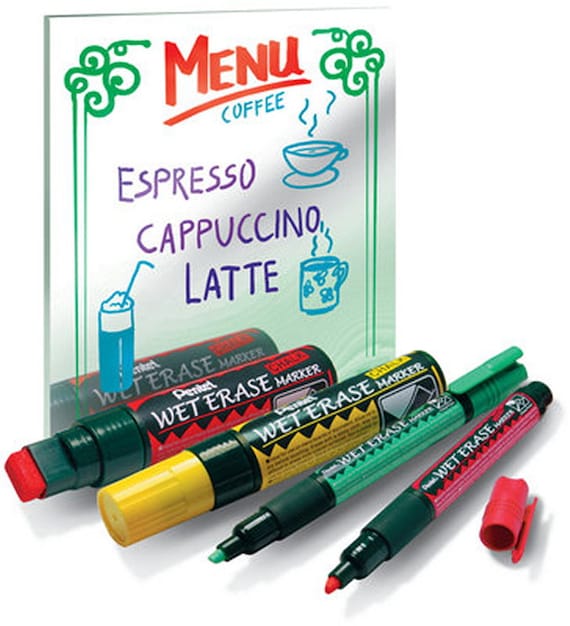 Wet Erase Markers, Medium Chisel Tip, Assorted Colors, 4/Pack