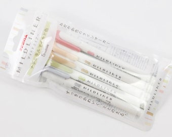 ZEBRA  Mildliner Double-Sided Highlighter - Fine / Bold - 5 Natural Color Set