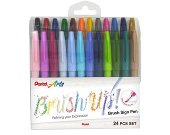 24 colors New Pentel fude touch brush Sign Pen 24 colors BOX SET _12 original colors +12 pastel colors