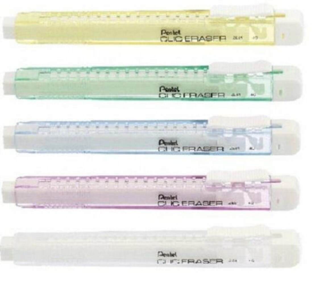 Pentel Clic Eraser ZE81 Refillable Retractable 5 COLORS SET. Etsy