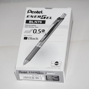 12 X Pentel EnerGel Retractable Gel Roller Ball Pen 0.5mm BLN75 Black Color