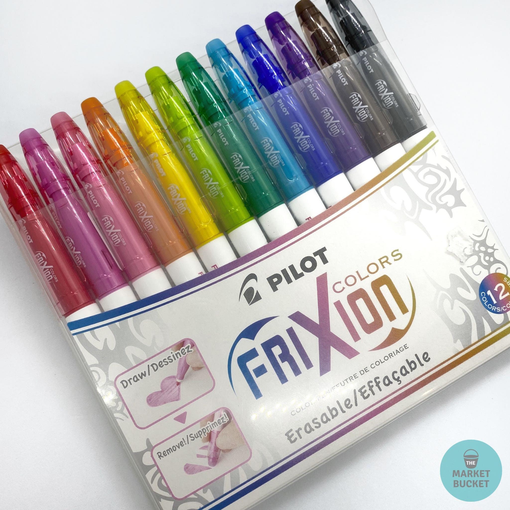 PILOT FriXion Colors - Marcador borrable, tinta surtida, 12 colores y  borrador FriXion y bolígrafo extra negro con las notas adhesivas originales