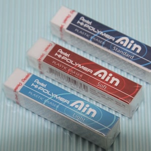 3 X Pentel Hi-Polymer Ain Eraser Standard Soft Light NON PVC MATERIAL.