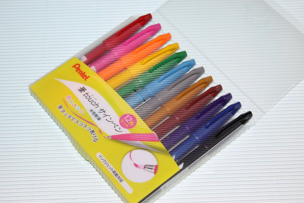 Pentel Fude Touch Brush Sign Pen 12 Colors BOX SET - Etsy
