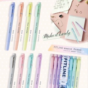 8 evidenziatori Pentel FITLINE pastello Twin Tip (punta tonda e punta scalpello) (set da 8 colori)