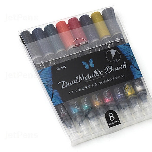 Pentel Art Brush Pen Dual Metallic Brush 8 colors set