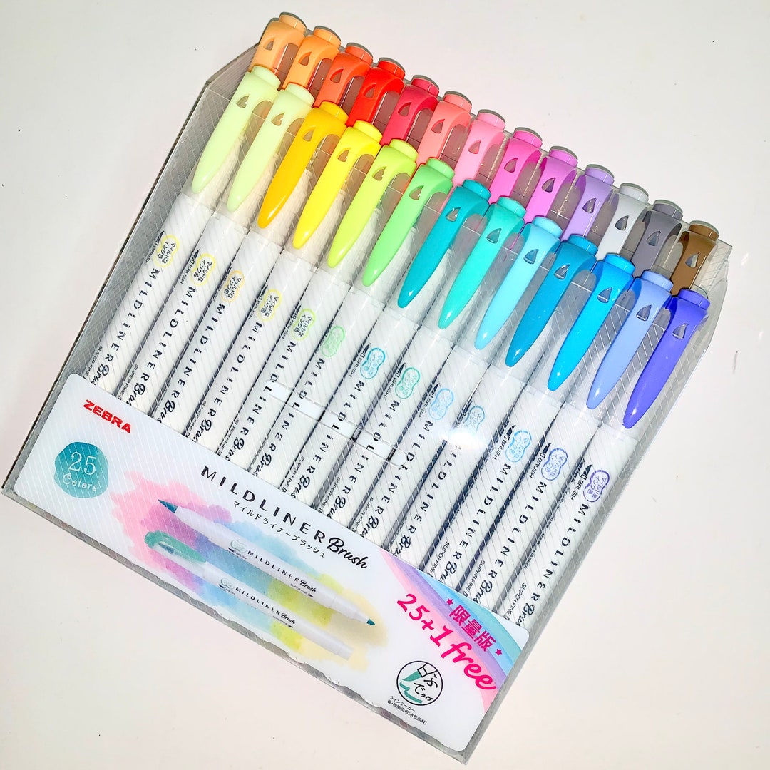 ZEBRA Mildliner Double sided Highlighter Brush Brush Extra Fine 25 Color Box Set Etsy UK