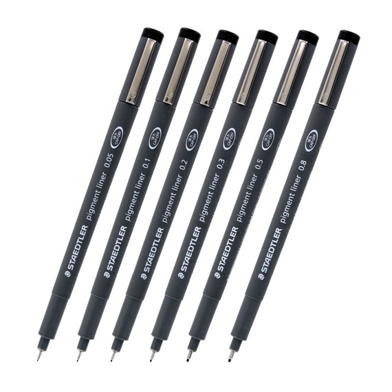 STAEDTLER Pigment Liner 308 Marker Pen Fineliner 6 Nibs Box Set 