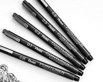 Juego de rotuladores Pentel Pointliner: delineador fino a base de agua, 5 puntas