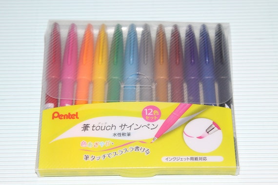 Pentel Touch Sign Pen with brush tip, Set of 12