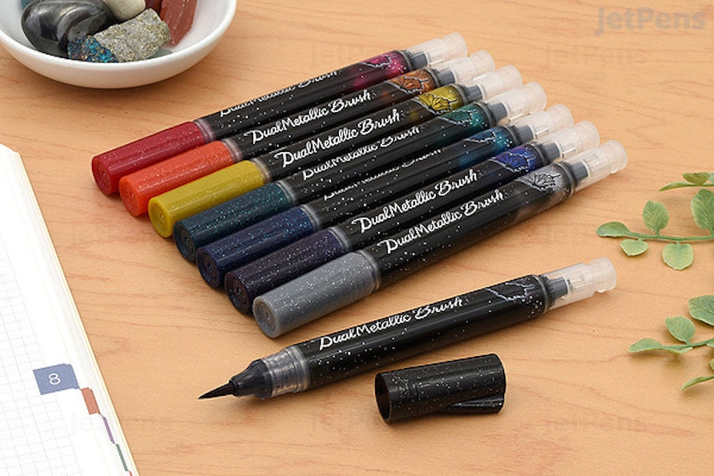 Pentel Art Brush Pen Dual Metallic Brush 8 Colors Set Etsy