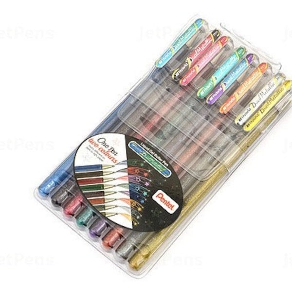 Pentel Hybrid Metallic Pen 1.0 mm Metallic color set 8 pens ONE pen 2 Colors