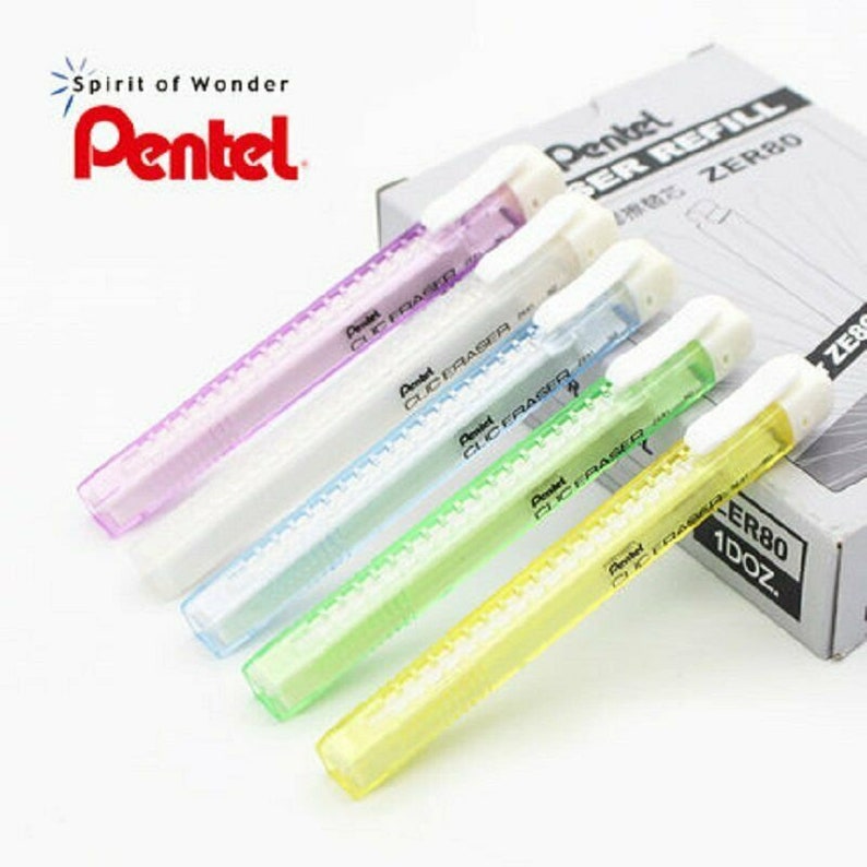 Pentel Clic Eraser ZE81 Refillable Retractable 5 COLORS SET. Etsy