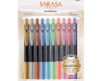 Zebra JJ15-10C-SH-N Sarasa Decoshine Color 0.5mm Gel Pen 10 Colors Set,