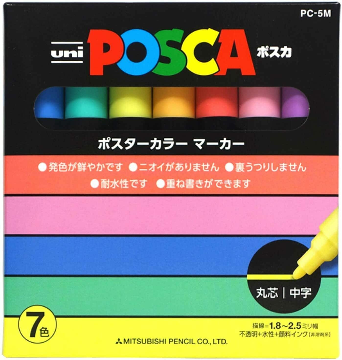  7 Pastel Posca Paint Markers, 5M Medium Posca Markers