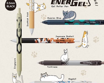 Pentel EnerGel Cat Patterns Limited Edition 0.5mm Black ink 6 pens set