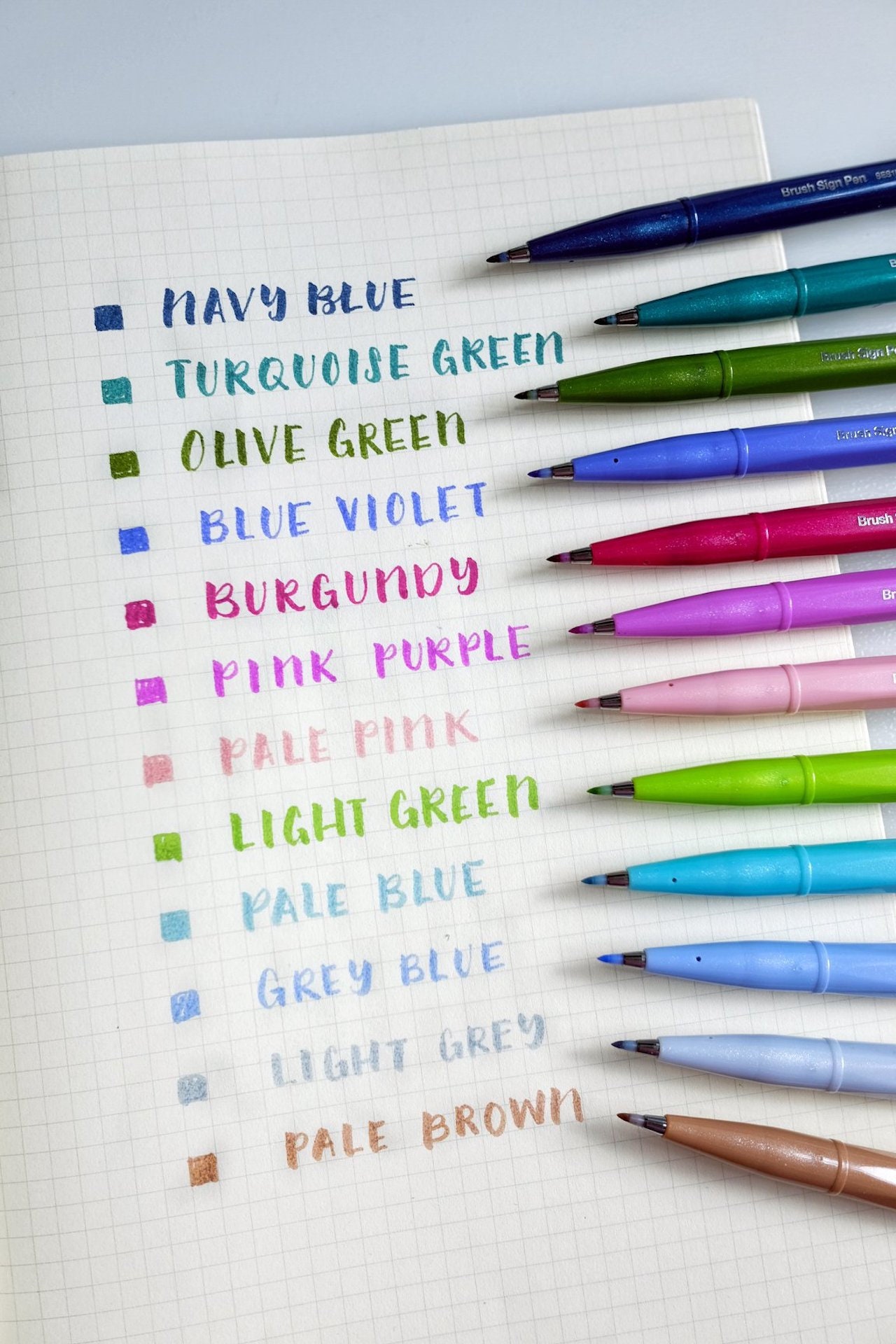 24 Colors New Pentel Fude Touch Brush Sign Pen 24 Colors BOX SET _12  Original Colors 12 Pastel Colors 