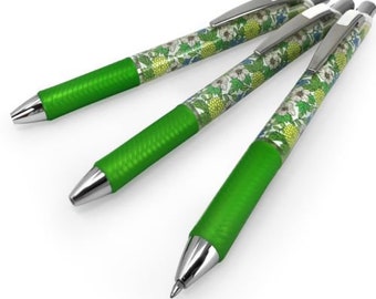 3 x Pentel EnerGel 0.7mm Limited Edition Black ink  Green  Floral Barrel