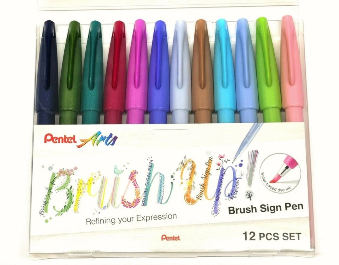 Pastel Pentel Fude Touch Brush Sign Pen - 12 Color Set - Etsy