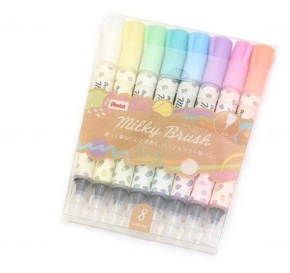 Pentel Milky Brush Pastel Colouring Pen Assorted Colours Ideal for