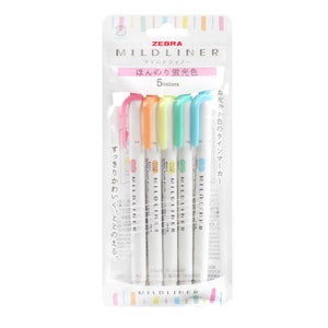 ZEBRA Mildliner Doppelseitiger Textmarker - Fein / Bold - 5 Fluoreszierende Farben SET