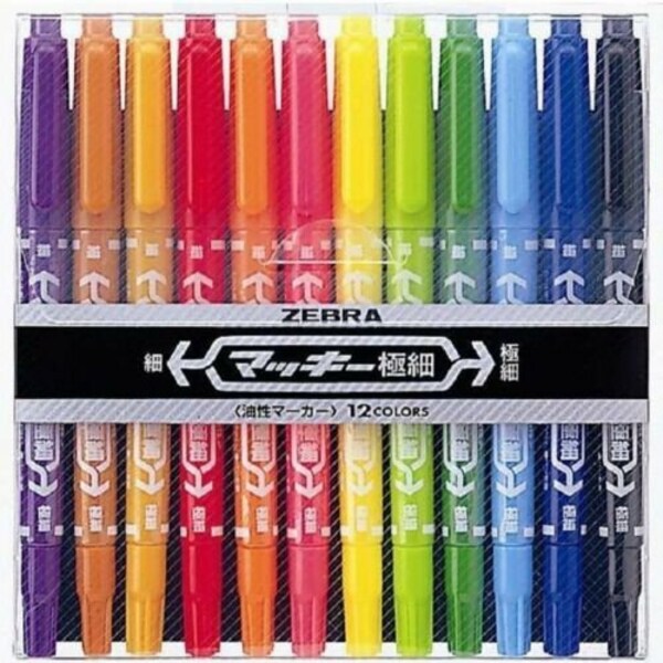 ZEBRA MCF-12C Mackee permanent marker twin pen [fine/extra-fine] 12 colors SET