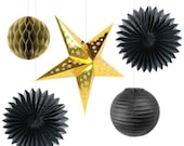 Black & Gold Paper lantern Honeycomb star decoration kit | Buffet table decor | Party backdrop | Il_170x135