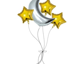 Moon and star balloons, Ramadan decoration, Ramadan Balloon, Eid Balloon, Eid decoration, Gold and Silver balloons