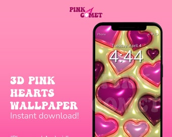3D Aesthetic Pink Hearts Mobile Wallpaper / 3D Mobile Android iOS Iphone Lockscreen Homescreen / Descarga digital