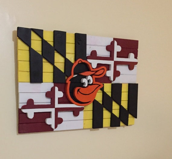3D Wood Maryland Flag Wall Art With Baltimore Orioles Logo 