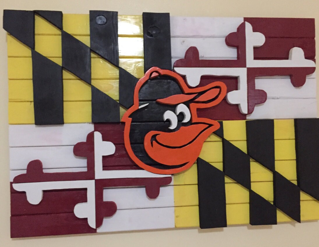 3D Wood Maryland Flag Wall Art With Baltimore Orioles Logo Etsy