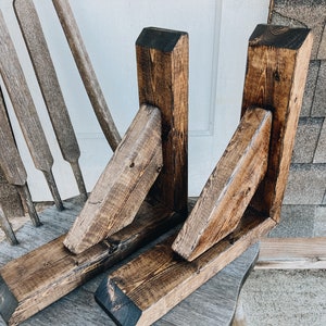Set of 2 Rustic Wood Corbels: 12" Farmhouse Shelf Brackets, Plant and Lamp Hangers