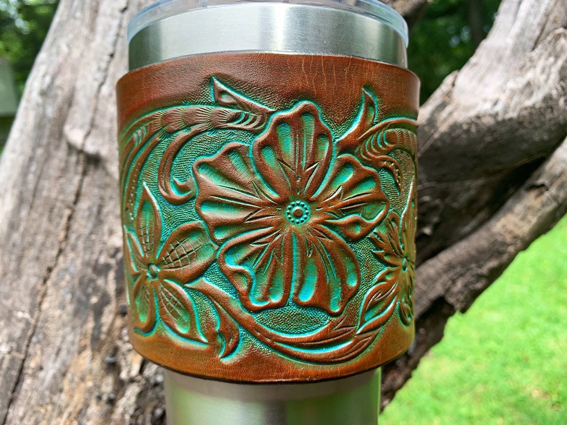 Yeti Sleeve, Yet Cup, Turquoise Yeti Sleeve, Leather Yeti Sleeve, 30