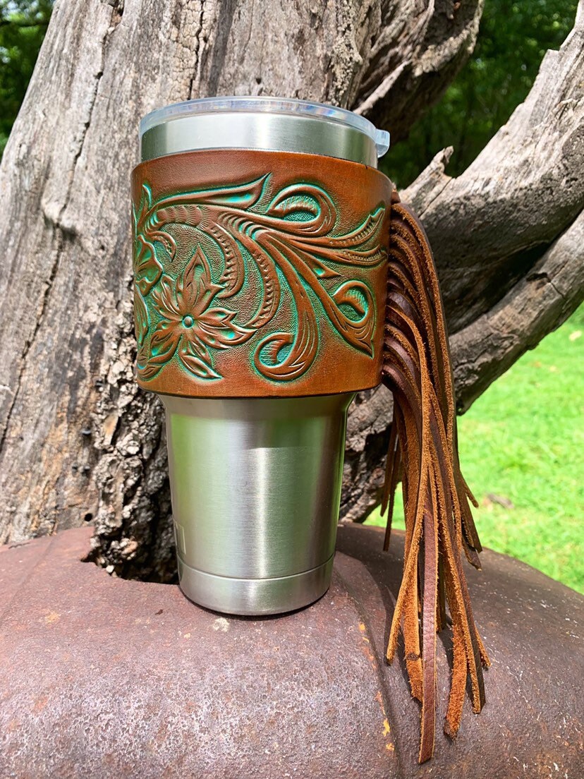 Yeti Sleeve, Yet Cup, Turquoise Yeti Sleeve, Leather Yeti Sleeve, 30