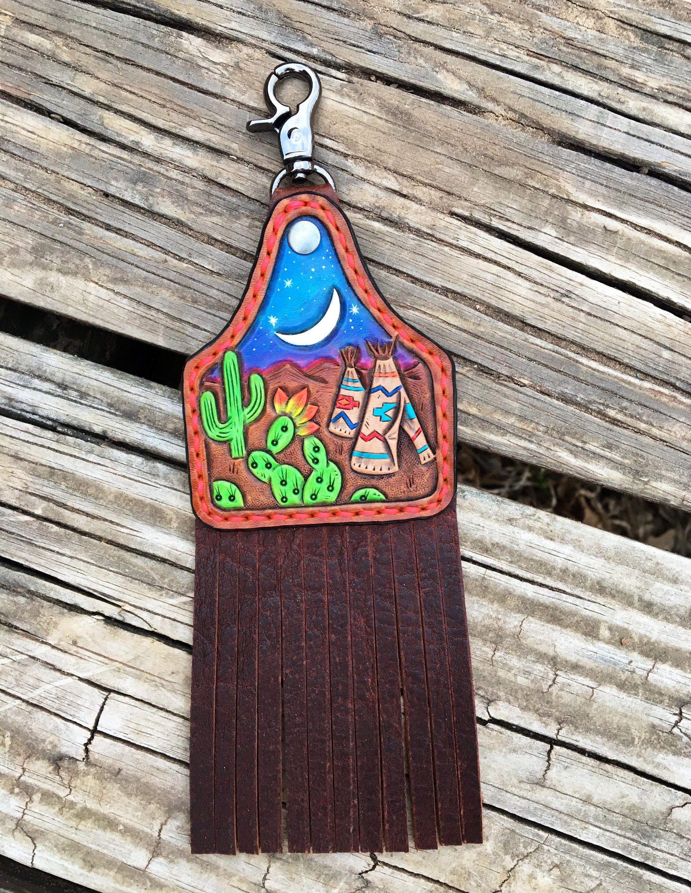 Desert Night Ear Tag Keychain/Purse Charm