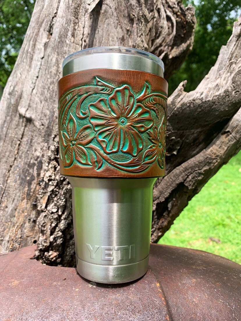 Yeti Sleeve, Yet Cup, Turquoise Yeti Sleeve, Leather Yeti Sleeve, 30