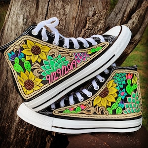 Custom Tooled Leather Converse, Custom Shoes