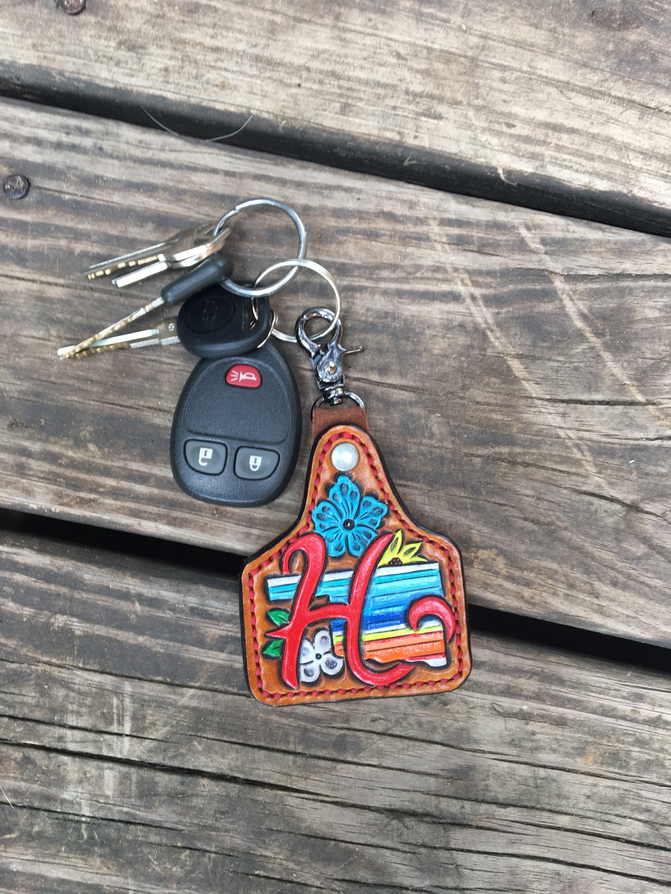 Custom Leather Keychains, Ear Tag Keychains, Inital Keychains