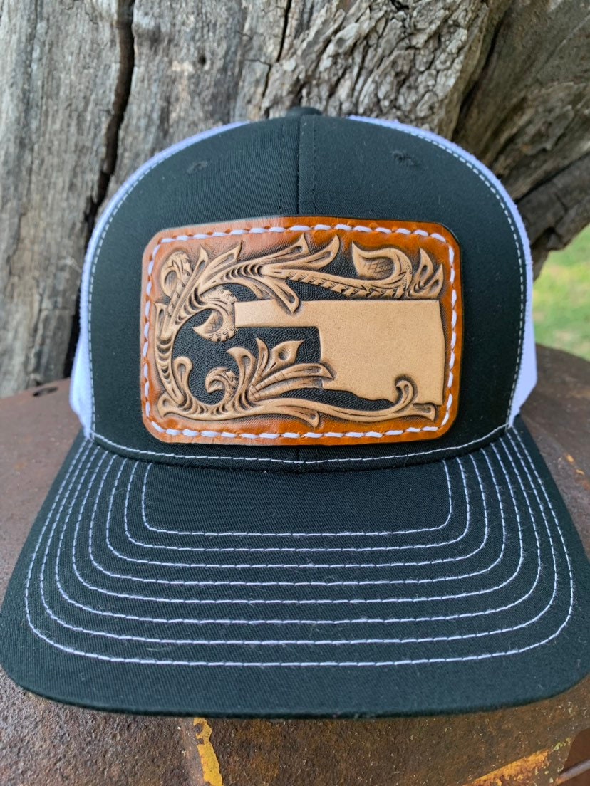 Oklahoma Leather Patch Hat, Black Hat, Oklahoma