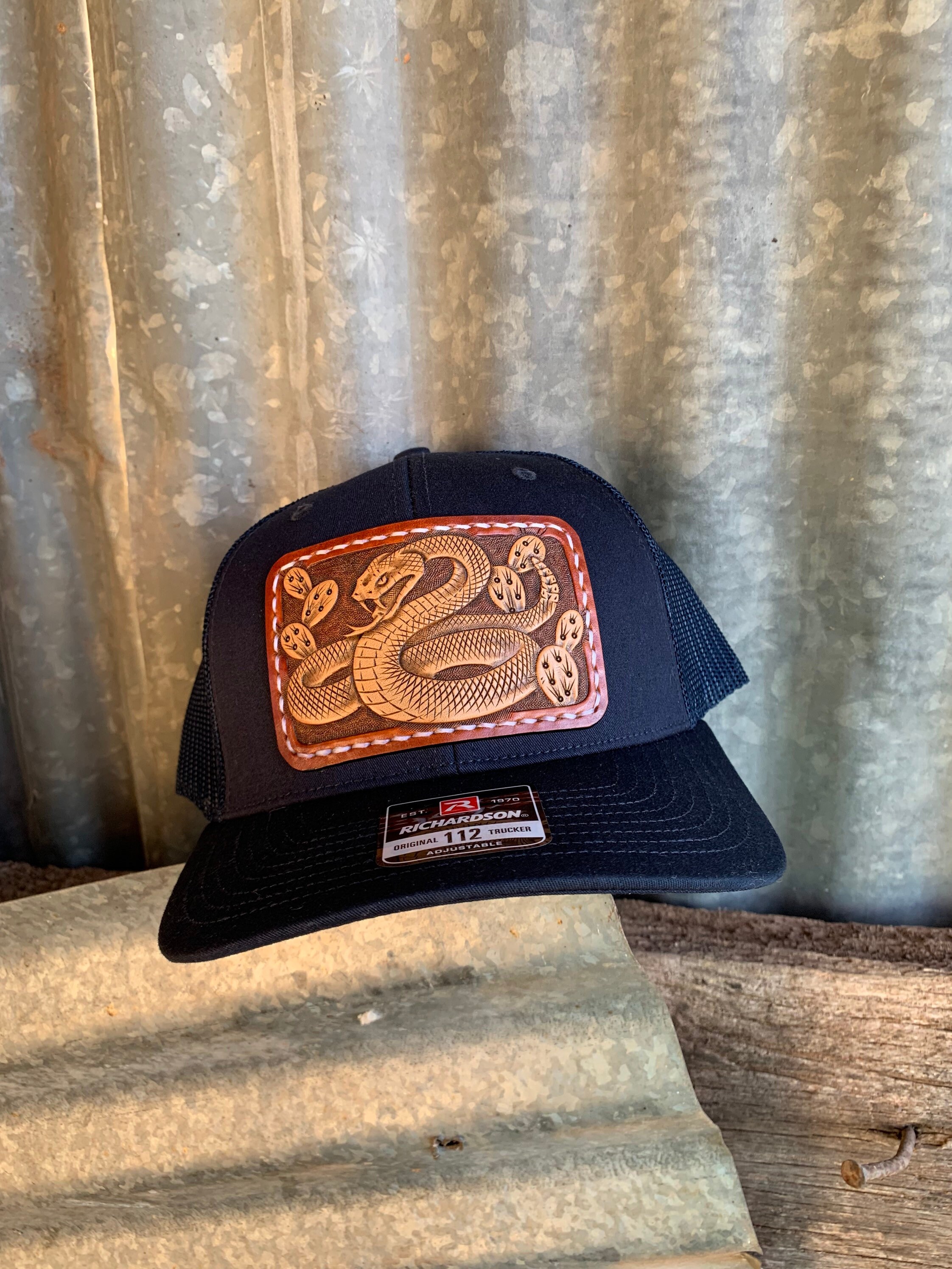 Leather Patch Hat, Tooled Leather Patch Hat