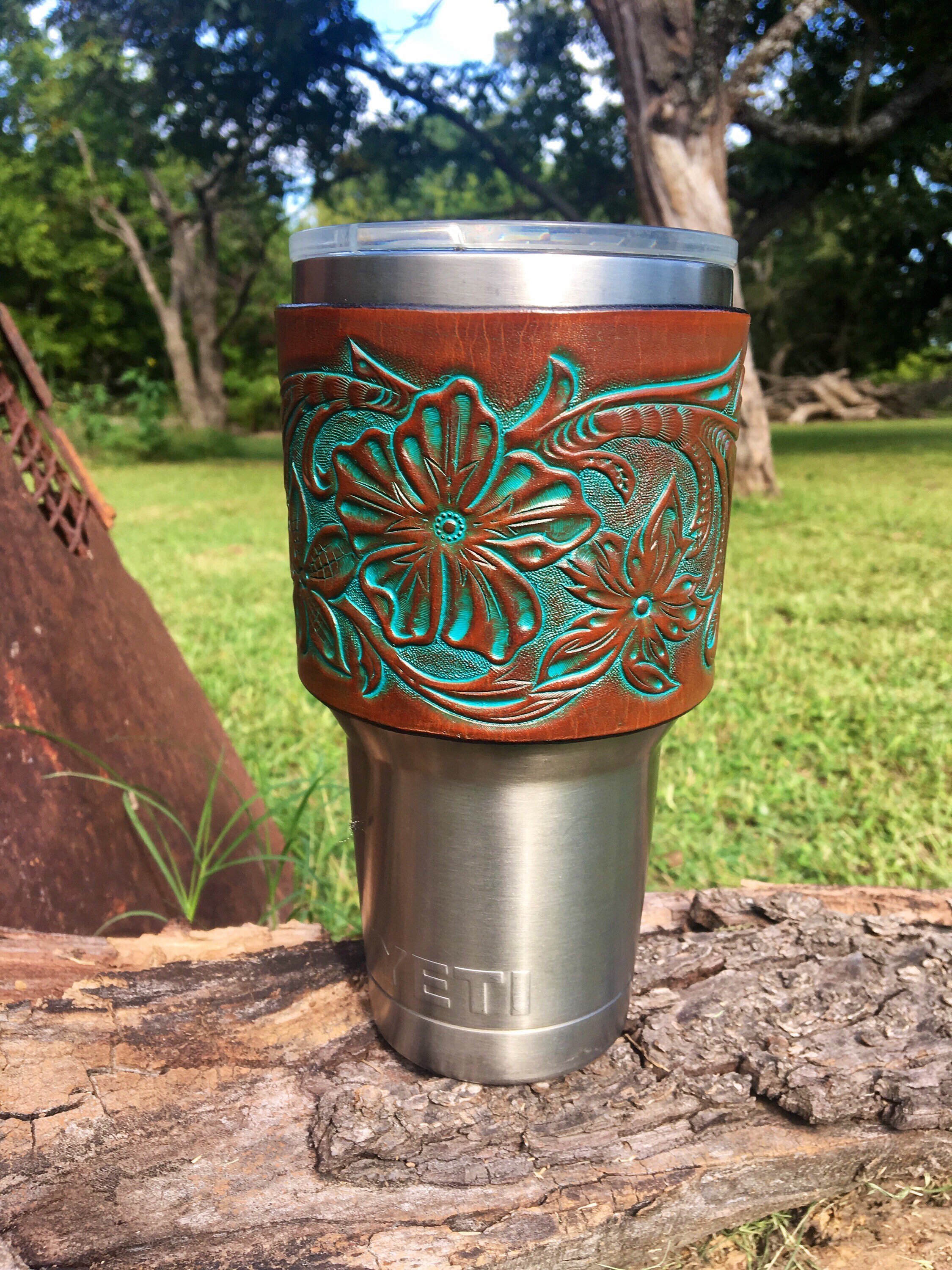 Yeti Sleeve, Yet Cup, Turquoise Yeti Sleeve, Leather Yeti Sleeve, 30