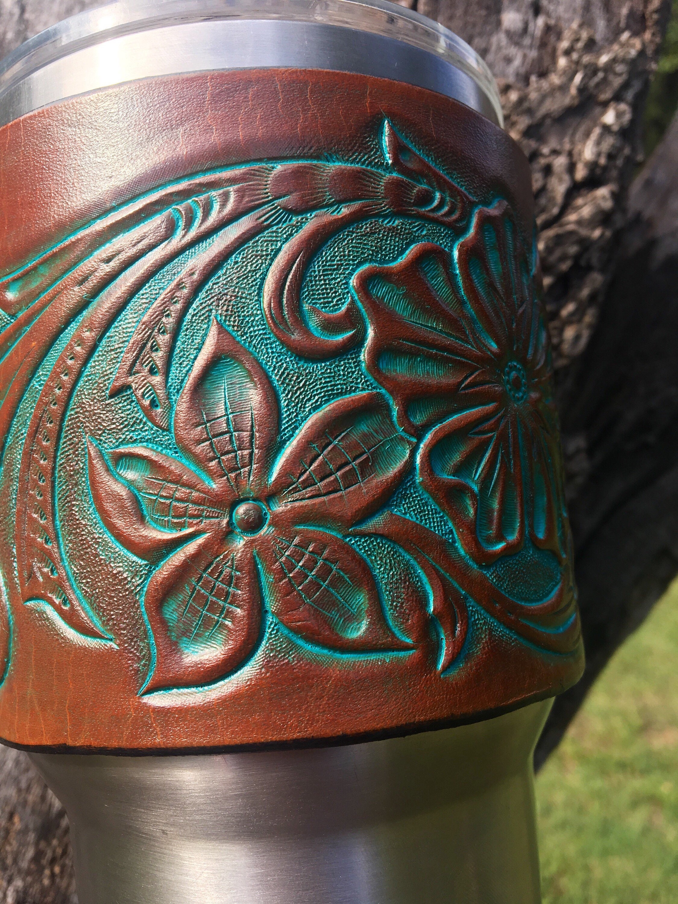 Yeti Sleeve, Yet Cup, Turquoise Yeti Sleeve, Leather Yeti Sleeve, 30