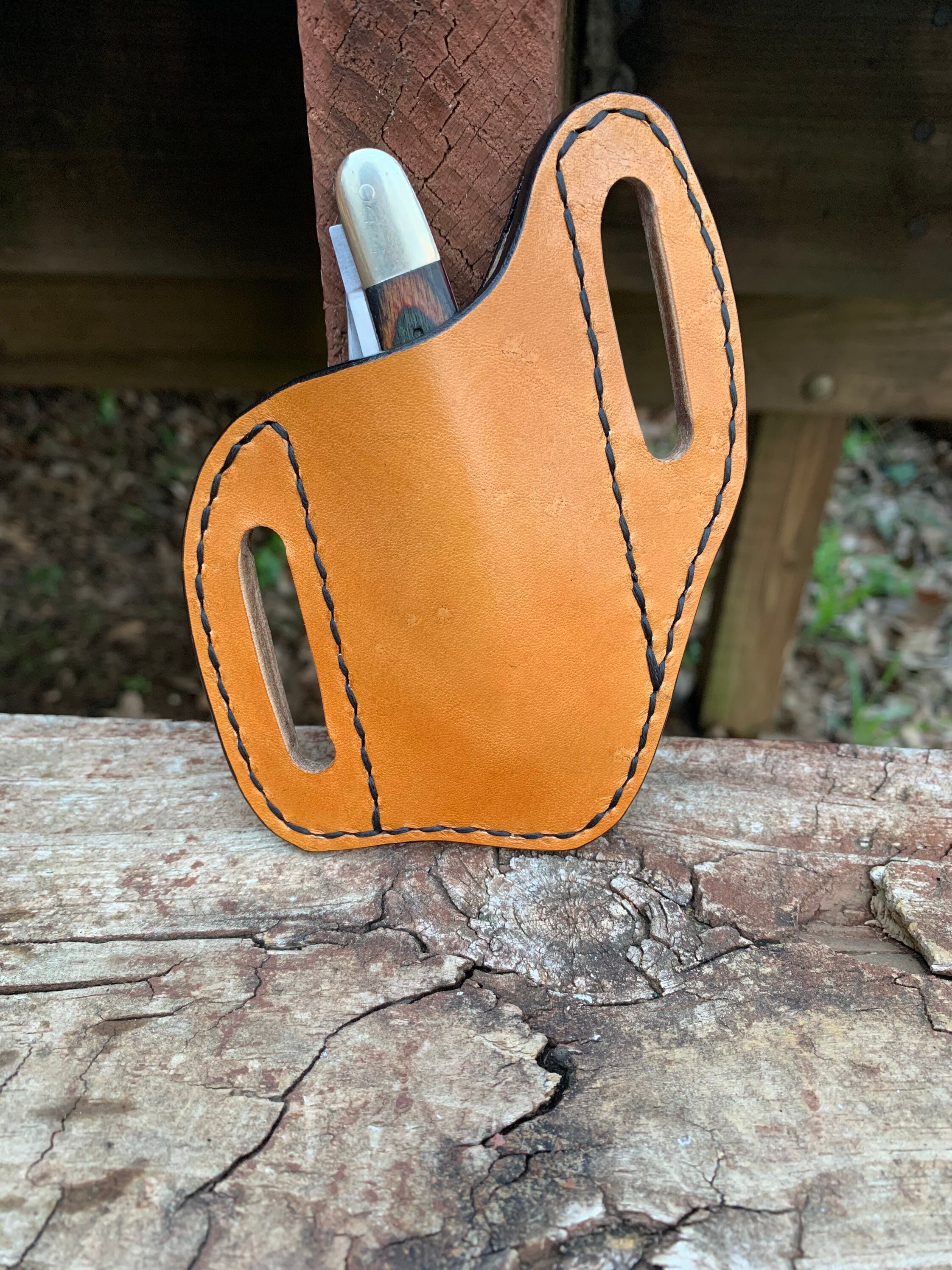 Tooled Leather Knife Holder, Belt Knife Holder, Bass, Tooled Leather