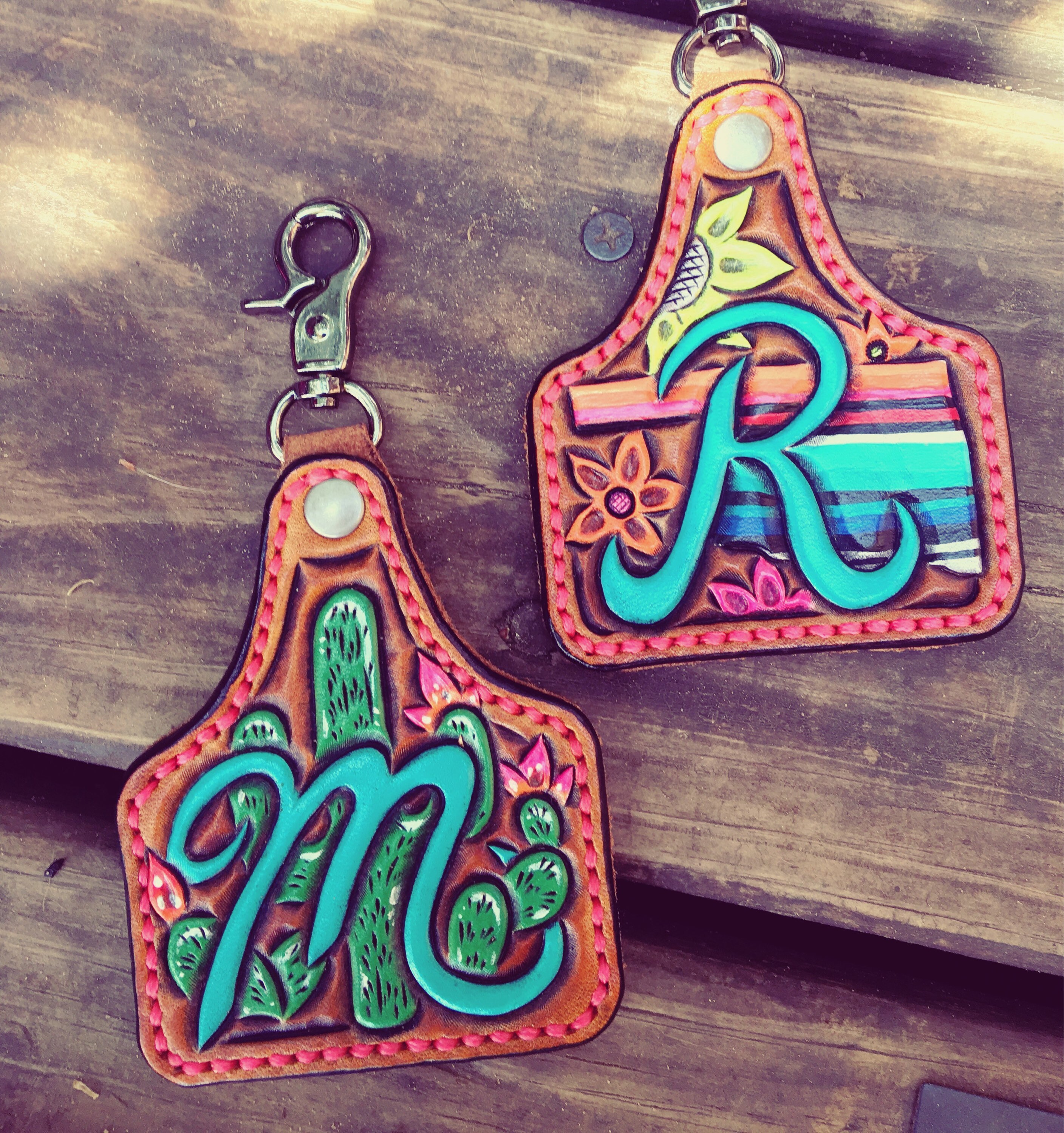 Custom Leather Keychains, Ear Tag Keychains, Inital Keychains