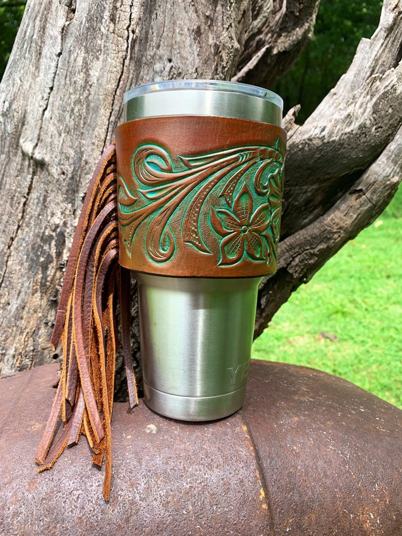 Yeti Sleeve, Yet Cup, Turquoise Yeti Sleeve, Leather Yeti Sleeve, 30