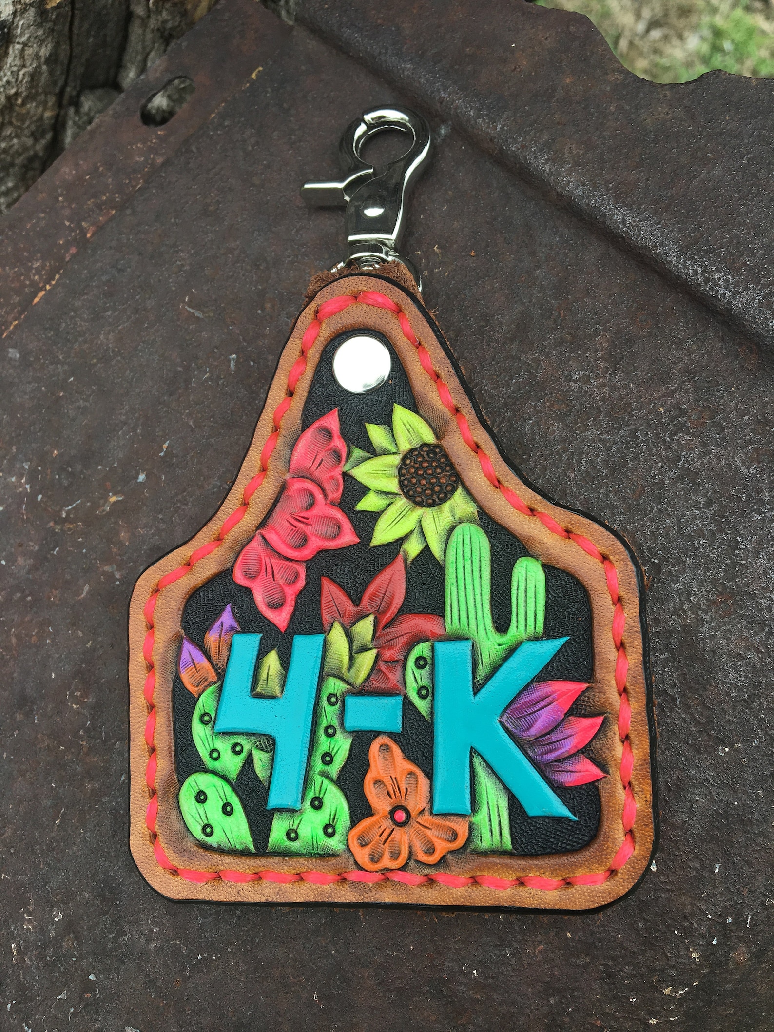 Custom Leather Keychains Ear Tag Keychains Inital Keychains Etsy