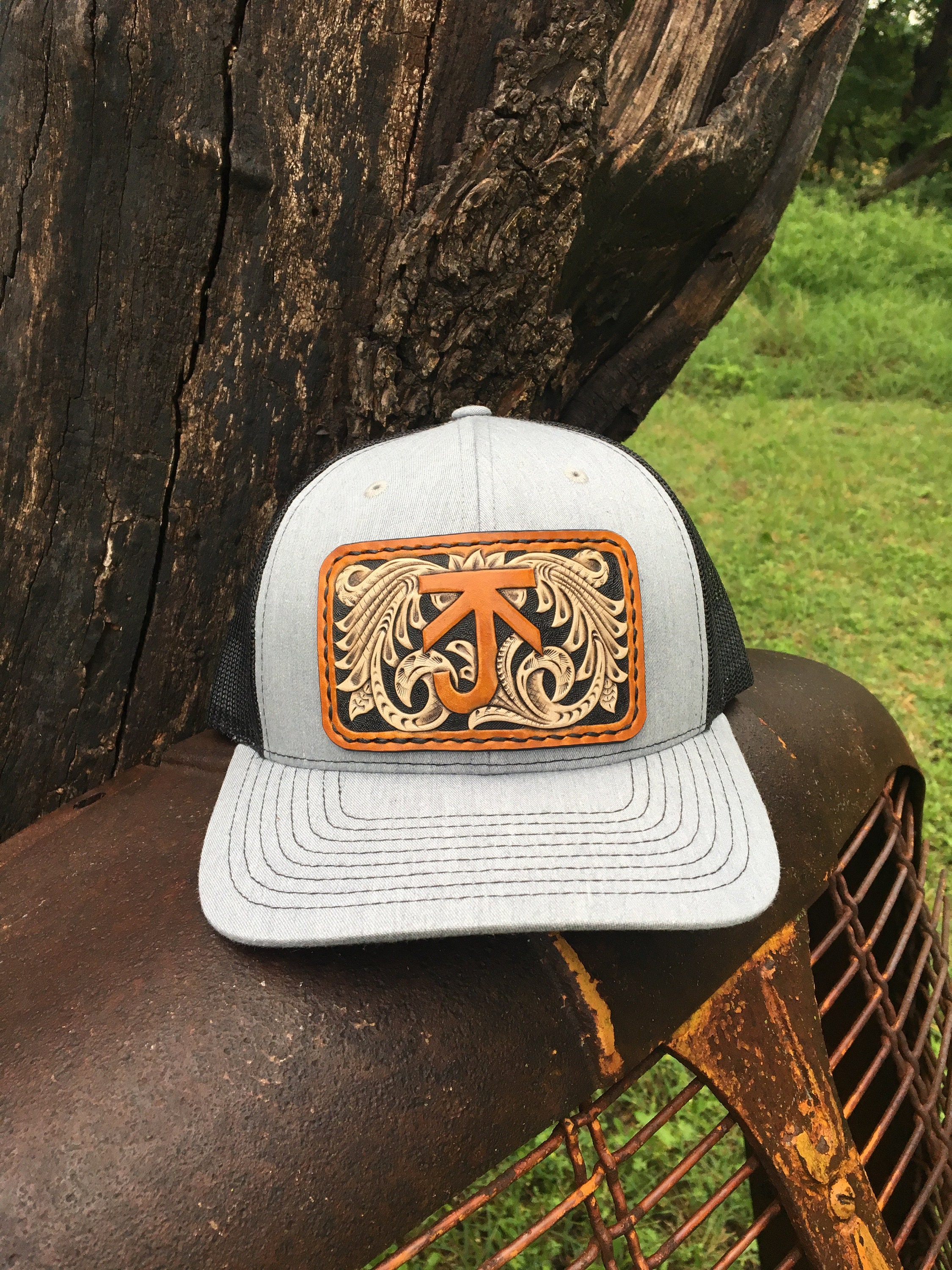 Custom Hats, Leather Patch Hat, Tooled Leather 